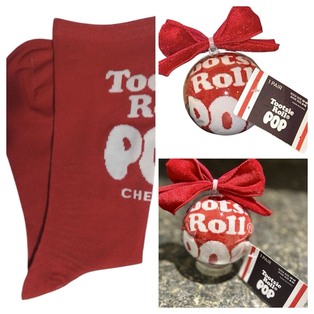Tootsie Roll POP 1 Unisex Pair Crew Socks In A Christmas Ornament Size 6-12